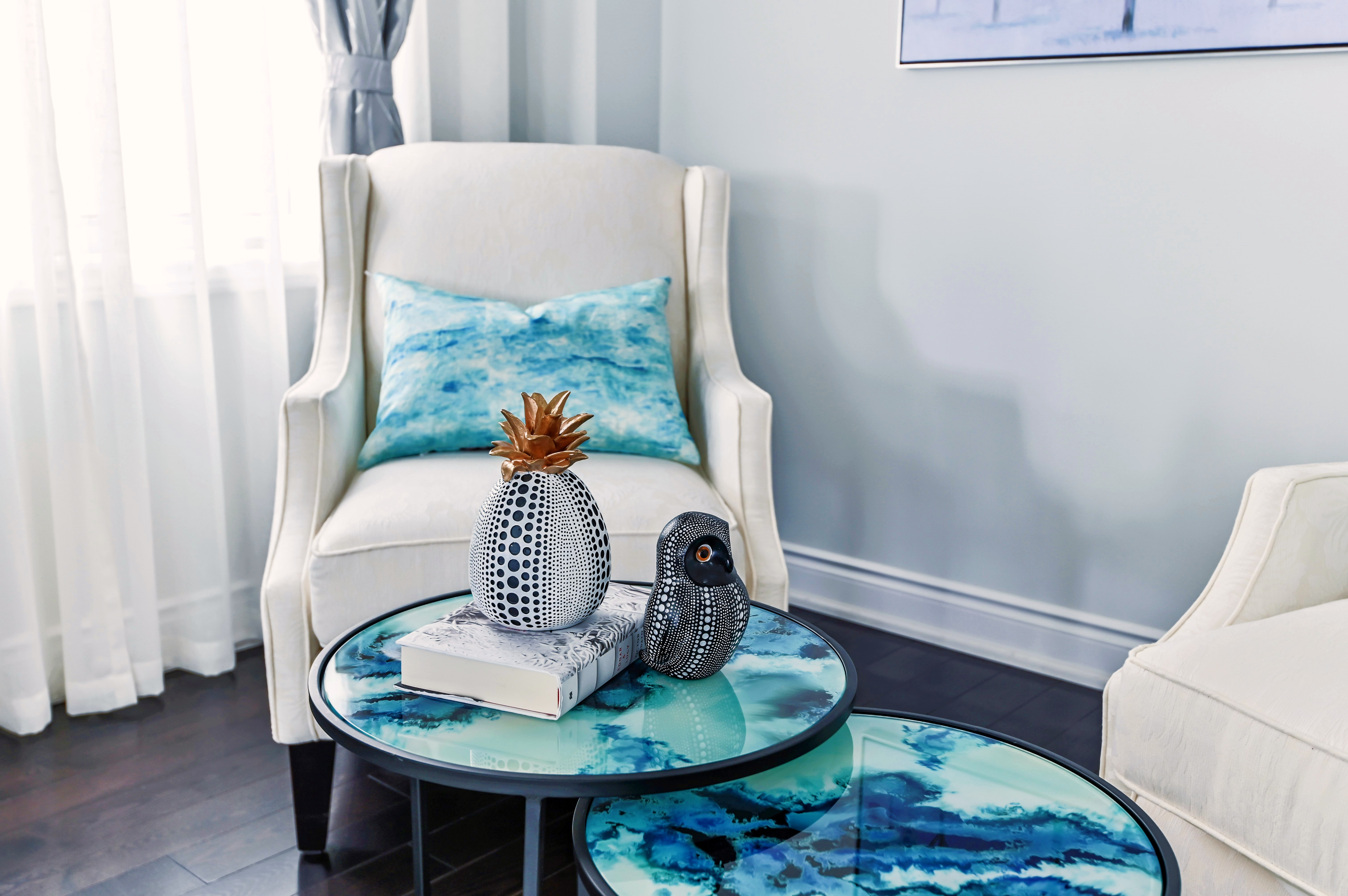 Turquoise accent tables and decor
