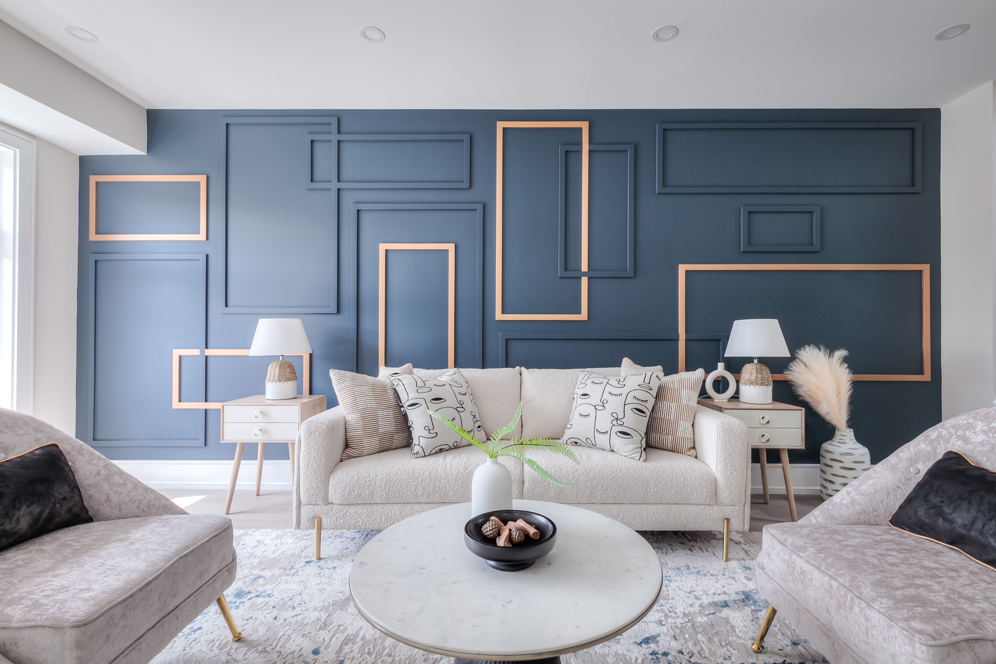 Living room with custom wall design